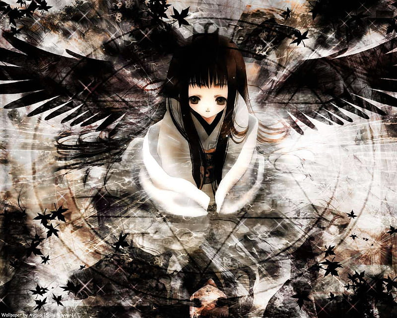 Forbidden Ritual, anime, dark, fallen angel, magic, anime girl, pentagram, HD wallpaper