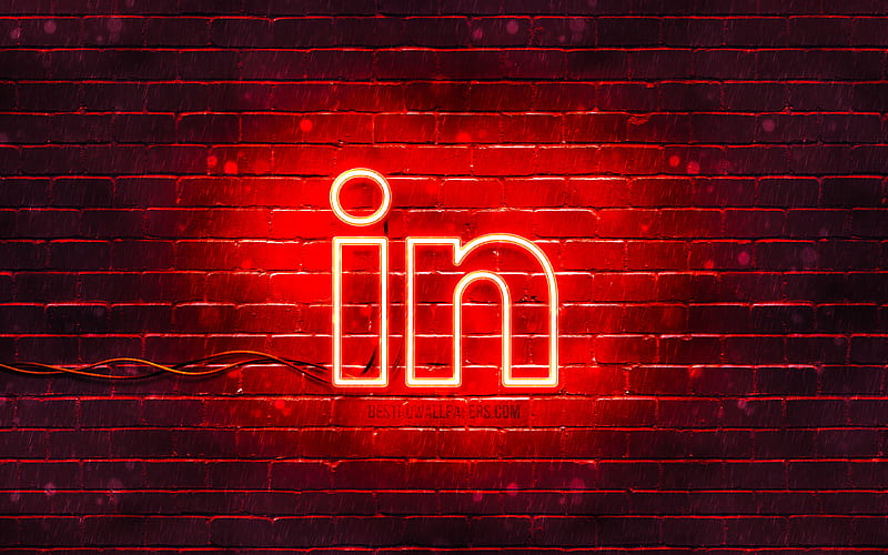 LinkedIn red logo red brickwall, LinkedIn logo, social networks, LinkedIn neon logo, LinkedIn, HD wallpaper