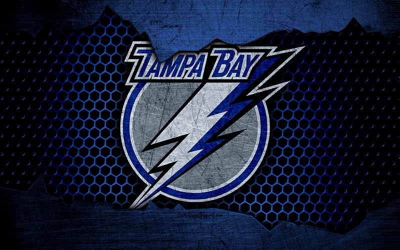Tampa Bay Lightning logo, NHL, hockey, Eastern Conference, USA, grunge, metal texture, Atlantic Division, HD wallpaper