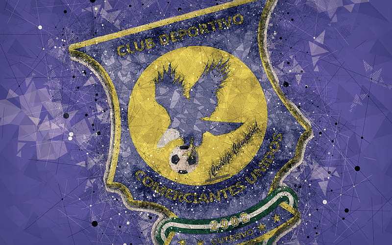 Comerciantes Unidos geometric art, logo, Peruvian football club, purple abstract background, emblem, Quater, Cajamarca, Peru, football, creative art, Peruvian Primera Division, HD wallpaper
