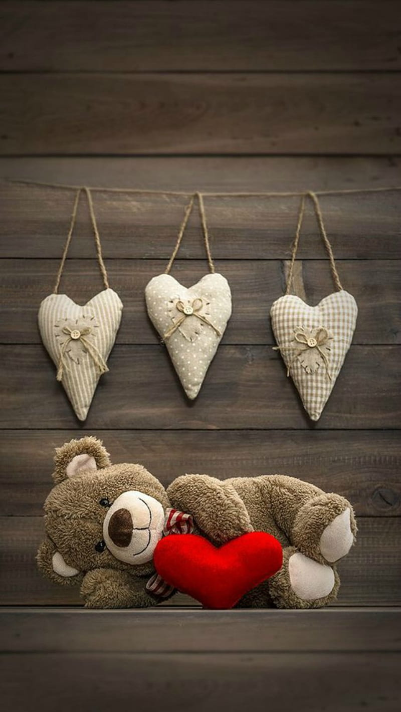 Teddy bear, corazones, HD phone wallpaper