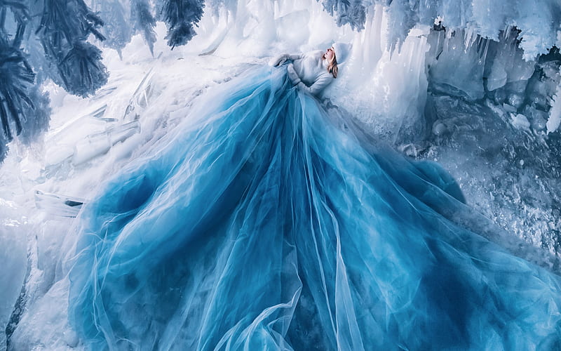 ლ, Girl, Dress, Blue, Pose, Ice, HD wallpaper | Peakpx