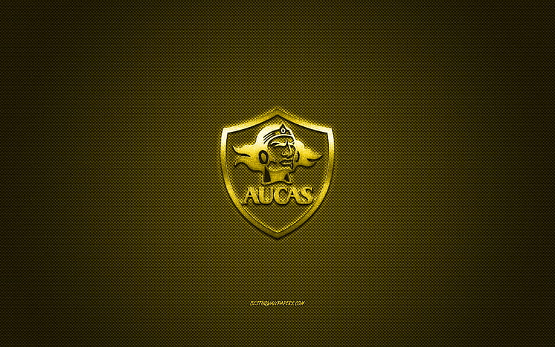 SD Aucas, Ecuadorian football club, Ecuadorian Serie A, yellow logo, yellow carbon fiber background, football, Quito, Ecuador, SD Aucas logo, HD wallpaper