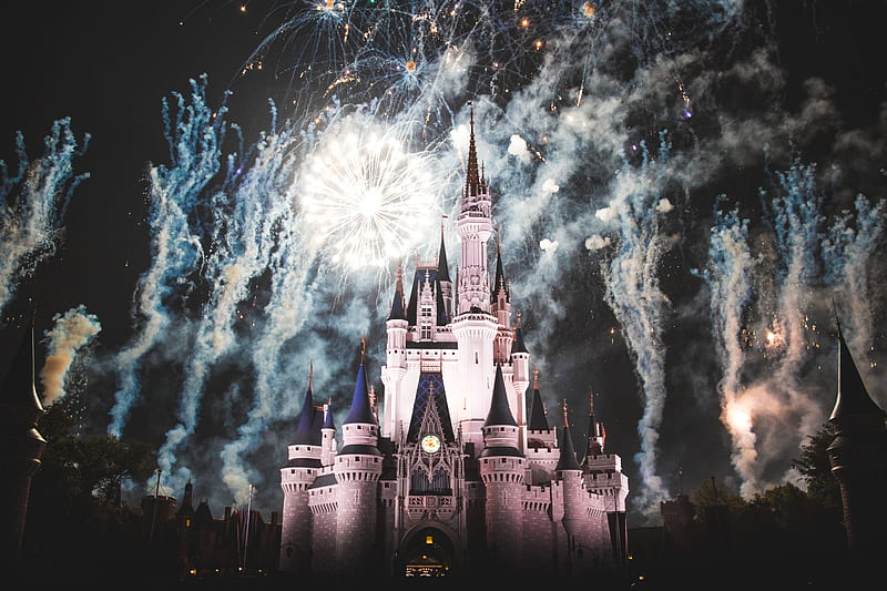 white castle with fireworks, HD wallpaper