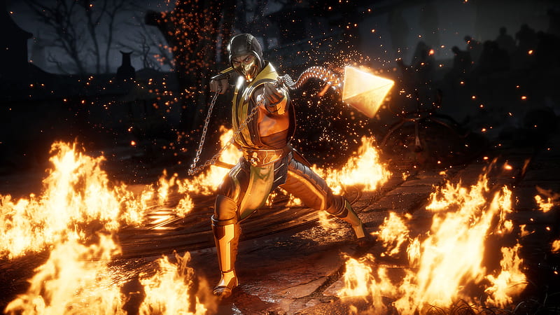 Scorpion Arount Fire Mortal Kombat 11, HD wallpaper