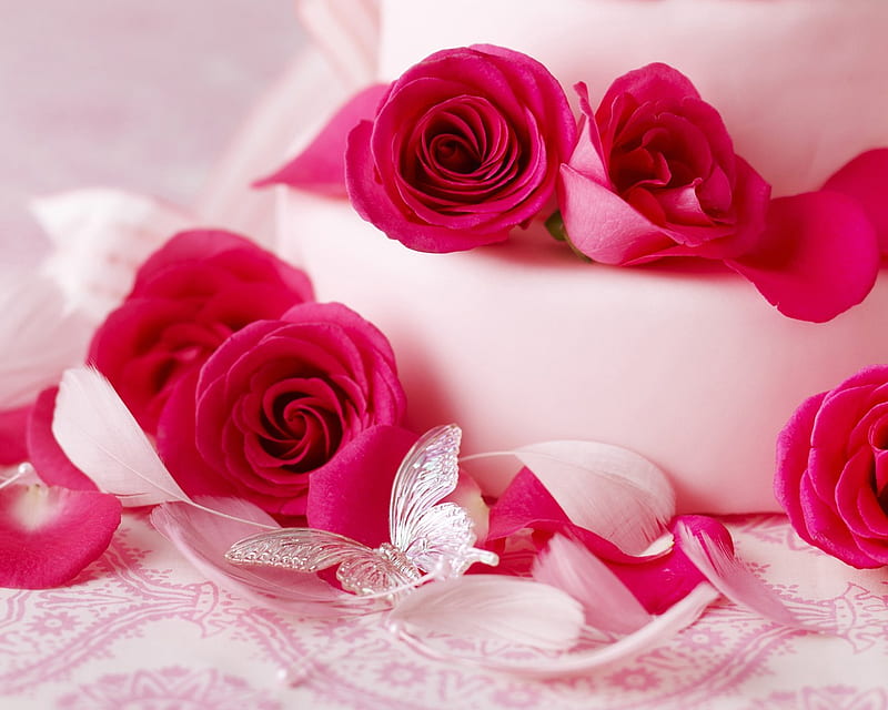 romantic roses for my friend ancasimona, table, red roses, butterfly, romantic, decoration, bonito, white, HD wallpaper