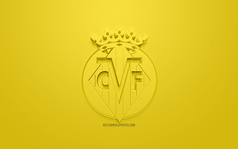 Villarreal CF, creative 3D logo, yellow background, 3d emblem, Spanish football club, La Liga, Valencia, Spain, 3d art, football, stylish 3d logo, HD wallpaper