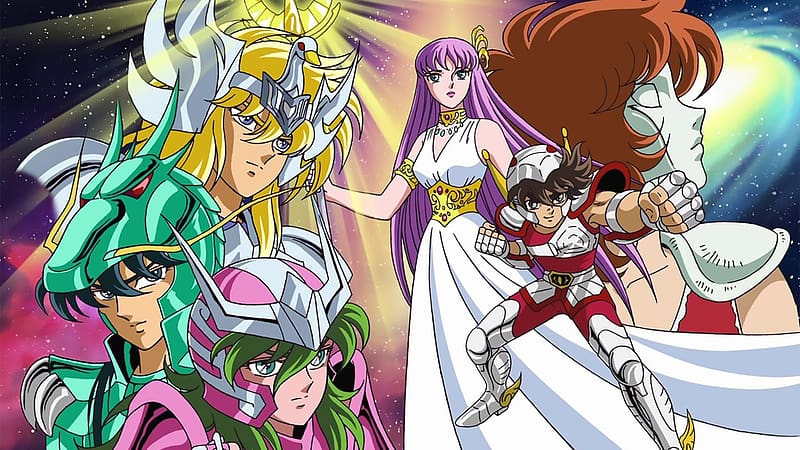 Anime, Saint Seiya, Athena (Saint Seiya), Pegasus Seiya, Andromeda Shun, Cygnus Hyoga, Dragon Shiryu, HD wallpaper