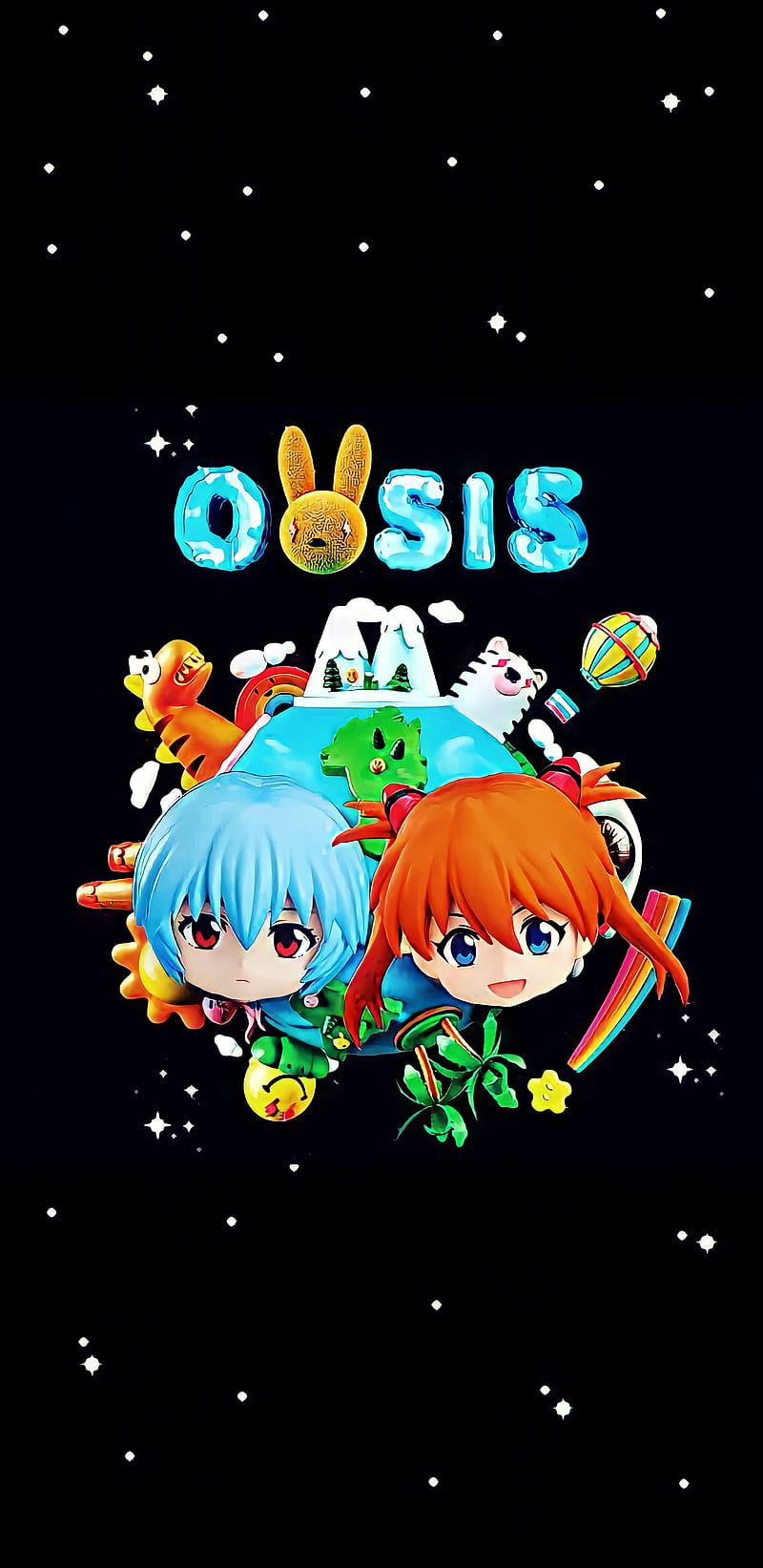Oasis x Evangelion, bad bunny, asuka, J balvin, rei, HD phone wallpaper