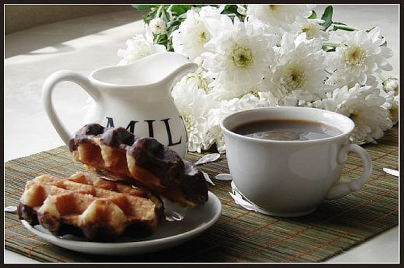 Desayuno con flores, café, flores, desayuno, leche, jag, Fondo de pantalla  HD | Peakpx