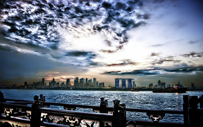 Singapore, city, river, town, HD wallpaper