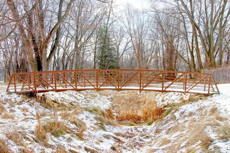 Footbridge in Winter, Bridges, Snow, Nature, Winter, HD wallpaper