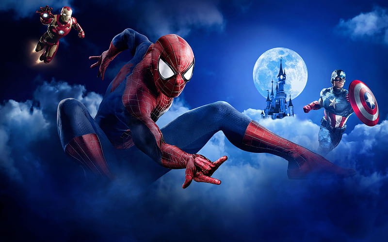 Captain America, IronMan, Spiderman, night, superheroes, HD wallpaper