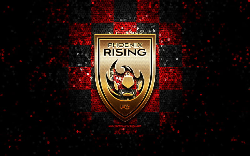 Phoenix Rising FC, glitter logo, USL, red black checkered background