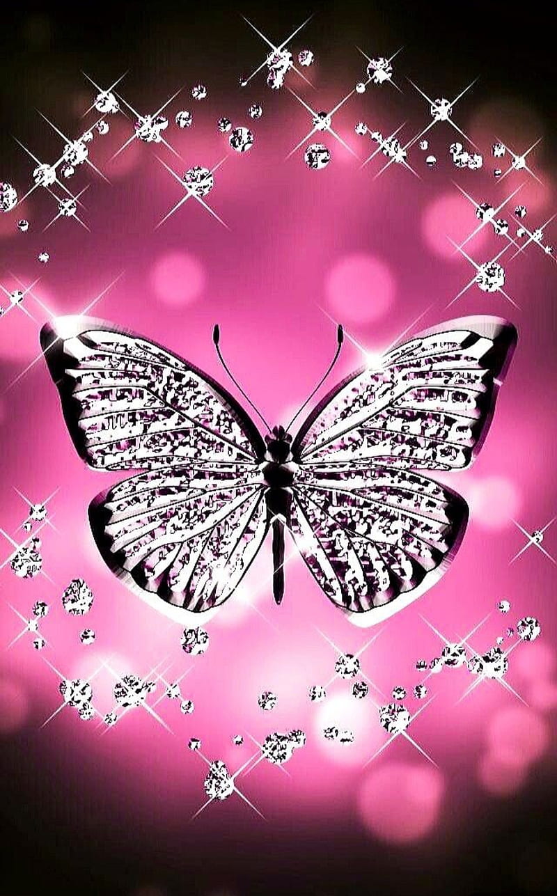Pink butterfly butterfly diamond pink sparkle HD phone wallpaper   Peakpx