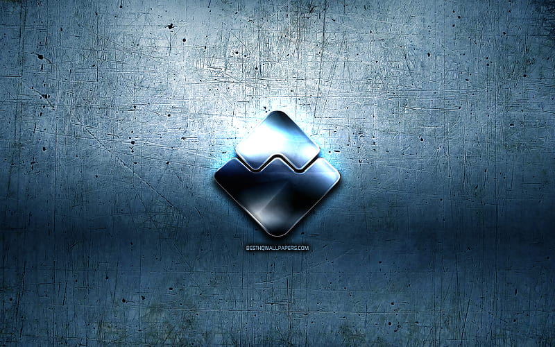 Waves Platform metal logo, grunge, cryptocurrency, blue metal background, Waves Platform, creative, Waves Platform logo, HD wallpaper