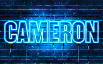 Cameron with names, horizontal text, Cameron name, blue neon lights, with Cameron name, HD wallpaper