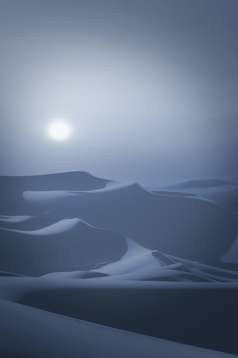 desert, dunes, moon, night, moonlight, landscape, HD phone wallpaper