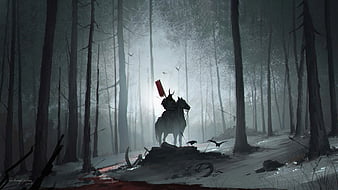 Forest Samurai, samurai, forest, artist, artwork, digital-art, HD wallpaper