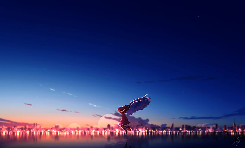 Anime Girl Angel Sky , anime-girl, anime, angel, artist, artwork, digital-art, HD wallpaper