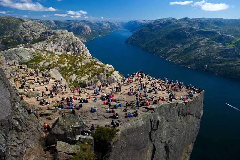 Pulpit Rock in Norway, rocks, mountains, landscapes, panoramic view, nature, rivers, HD wallpaper