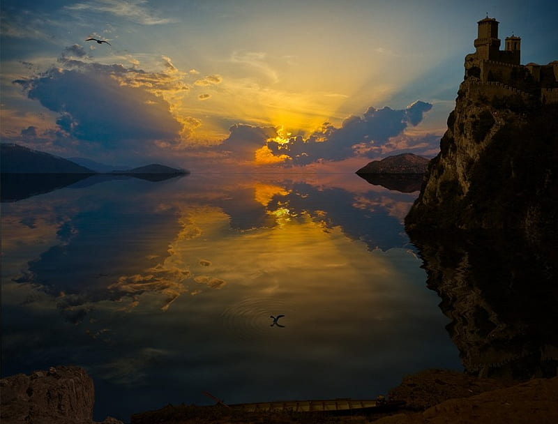 Cliffside Sunset, sunset, cliff, view, ocean, HD wallpaper