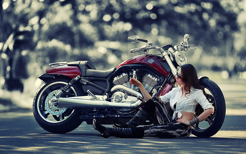 Girl_Harley Davidson, grapghy, female, model, Harley Davidson, Girl, bike, HD wallpaper