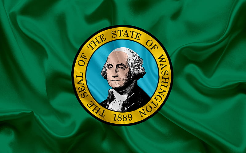 Washington State Flag, flags of States, flag State of Washington, USA, state Washington, Green silk flag, Washington coat of arms, HD wallpaper