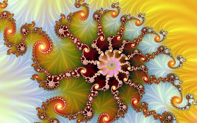 Fruity Frond, colorful, orange, spiral, multicolored, fractal, fractals, blue, HD wallpaper
