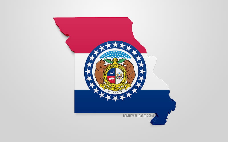 3d flag of Missouri, map silhouette of Missouri, US state, 3d art, Missouri 3d flag, USA, North America, Missouri, geography, Missouri 3d silhouette, HD wallpaper