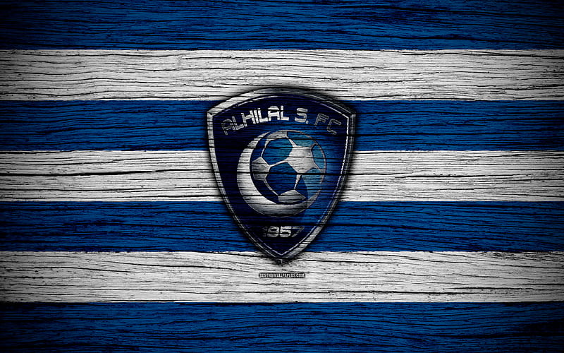 Al-Hilal FC, logo, Saudi Professional League, soccer, wooden texture, Riyadh, Saudi Arabia, Al-Hilal, football, FC Al-Hilal, HD wallpaper