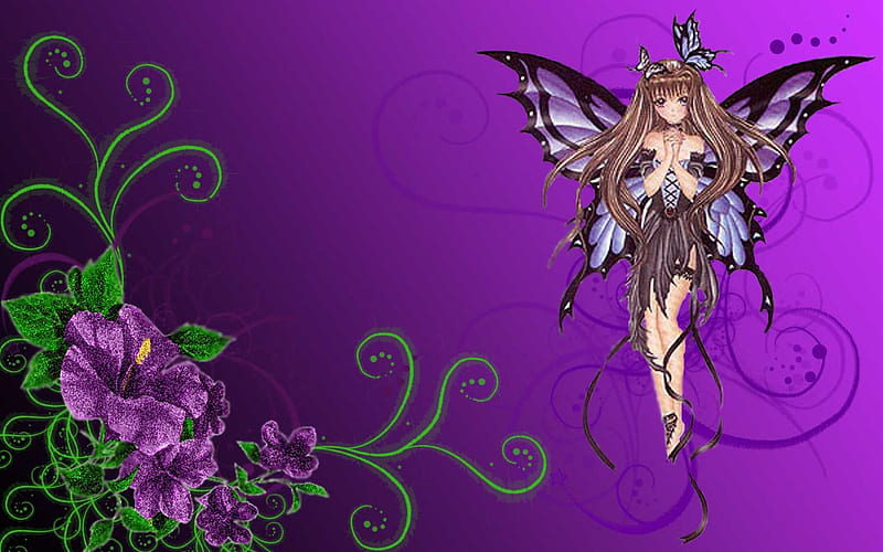 THE GOTH FAIRY, goth, flowers, purple, fairy, HD wallpaper