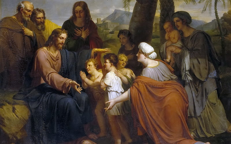 Christ Blessing the Children, mothers, Christ, apostles, children, Jesus, HD wallpaper