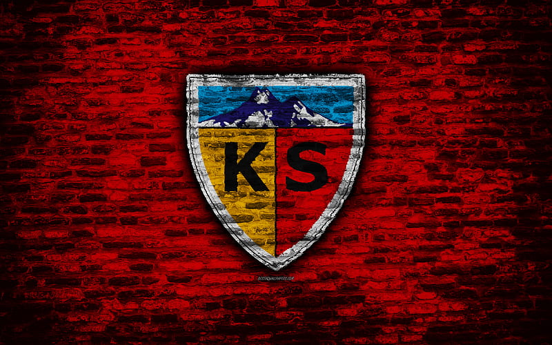 Kayserispor FC, logo, Turkey, brick wall, Super Lig, soccer, football club, Kayserispor, brick texture, football, FC Kayserispor, HD wallpaper