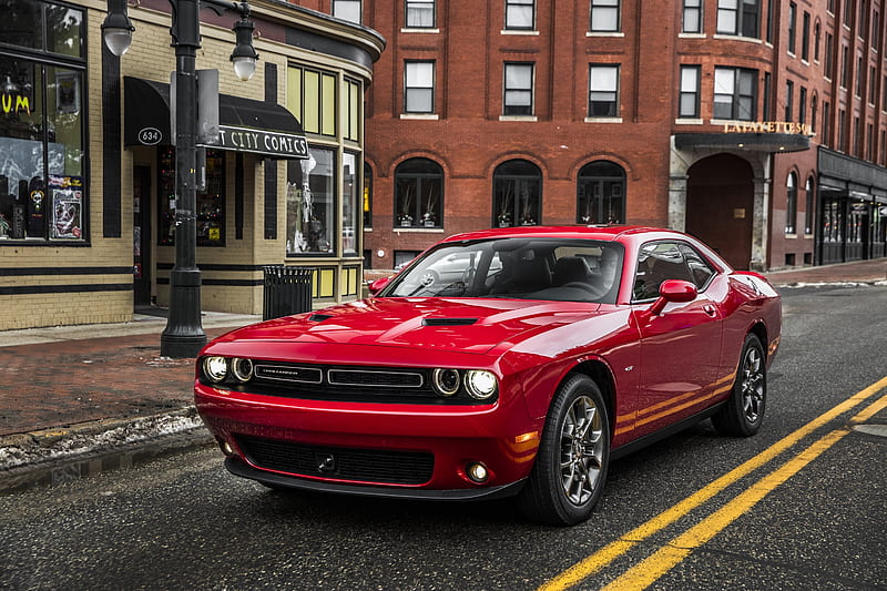 Dodge Challenger, 2017, AWD, Red Challenger, American cars, HD wallpaper