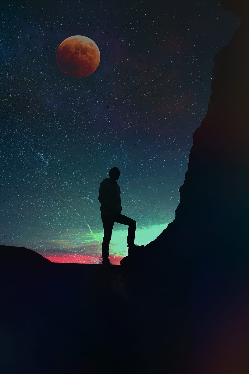 On top of the world , human, moon, graphy, hop, silhouette, space, travel, HD phone wallpaper