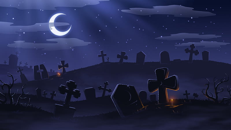 Halloween night, cemetery, syntsova viktoriia, halloween, fantasy, moon, night, HD wallpaper