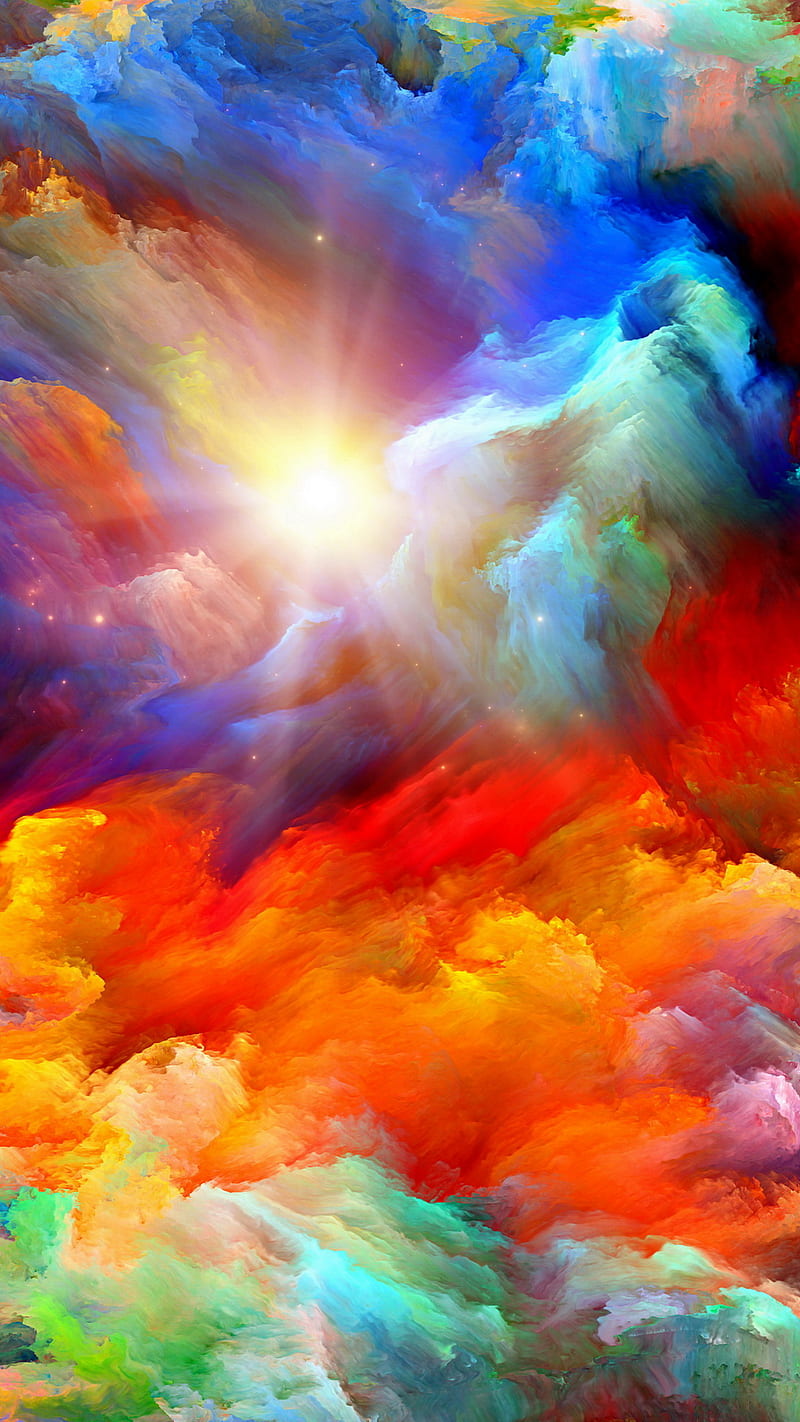 Unreal Clouds, clouds, colorful, stars, sun, unreal, HD phone wallpaper