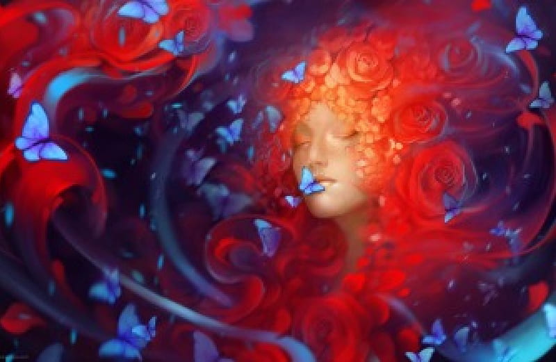 ★TOUCH MY KISS★, wonderful, blue dream, women, paintings, flutter, splendor, love, emotional, Cgi, flowers, face, art, lovely, scent, lips, cute, cool, sentiment, sense, eyes, red, artistic, colorful, soft beauty, dreams, charm, kissing, bonito, kiss, colored wave, hair, emo, girls, blue, gorgeous, animals, amazing, female, colors, butterflies, roses, curve, tender touch, HD wallpaper