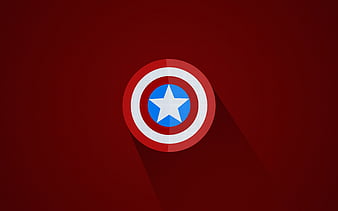 Captain America Shield minimal, superheroes, red background, creative, Shield of Captain America, HD wallpaper