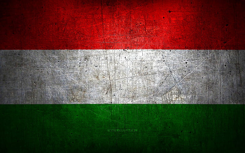 Hungarian metal flag, grunge art, European countries, Day of Hungary, national symbols, Hungary flag, metal flags, Flag of Hungary, Europe, Hungarian flag, Hungary, HD wallpaper