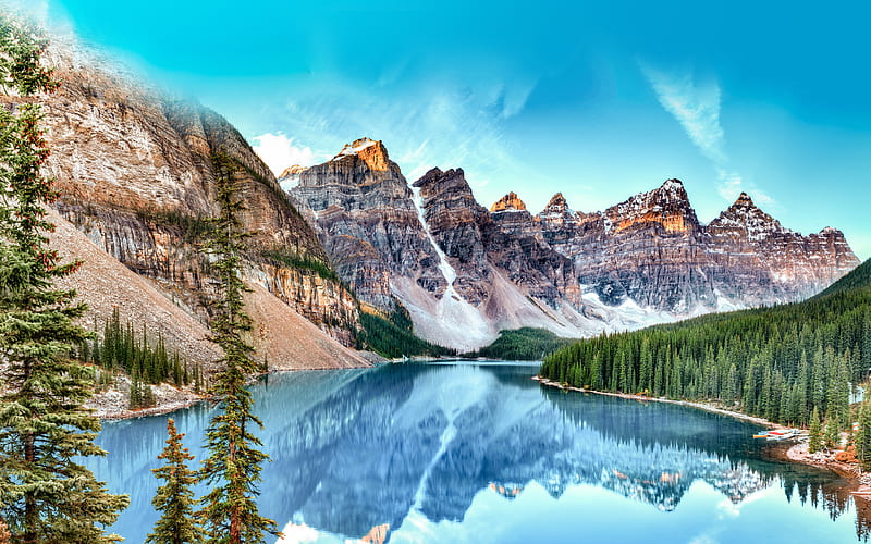 Moraine Lake, summer, Banff, R, mountains, lakes, Alberta, Banff National Park, Canada, HD wallpaper