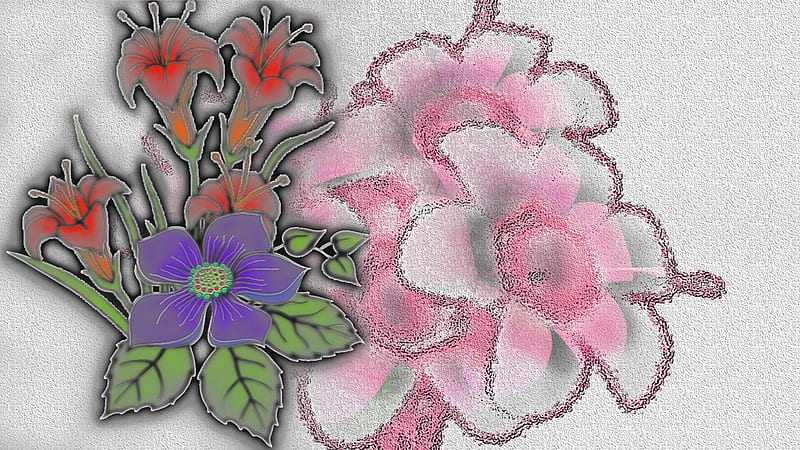 Glass flowers, Pink, Green, Orenge, Flower, HD wallpaper