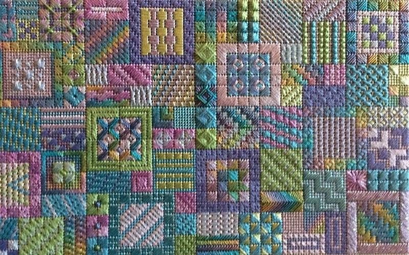 Needlework, purple, green, colors, handiwork, HD wallpaper
