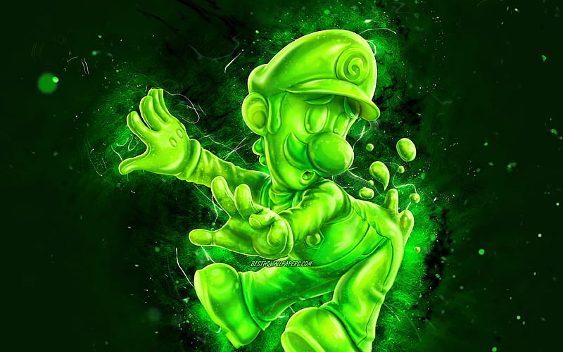 Gooigi cartoon plumber, green neon lights, Super Mario, creative, Super Mario characters, Super Mario Bros, Gooigi Super Mario, HD wallpaper