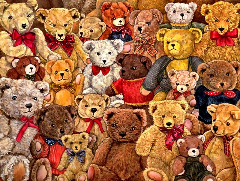 Ted Spread, art, bonito, illustration, artwork, teddy bears, stuffed animals, painting, wide screen, toys, HD wallpaper
