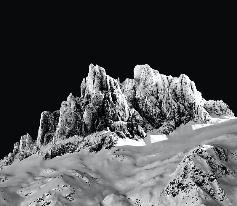 mountain, peak, snow, bw, HD wallpaper