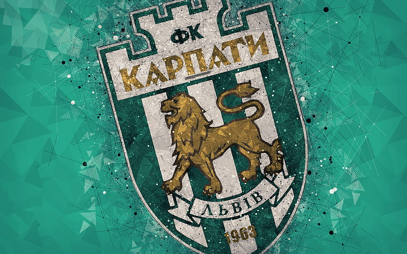 FC Karpaty Lviv logo, geometric art, Ukrainian football club, green background, emblem, Ukrainian Premier League, Lviv, Ukraine, football, HD wallpaper