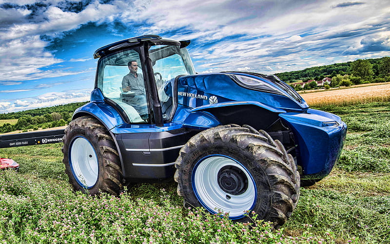 New Holland Methane Power Concept R, 2020 tractors, picking grass, blue tractor, agricultural machinery, New Holland, HD wallpaper