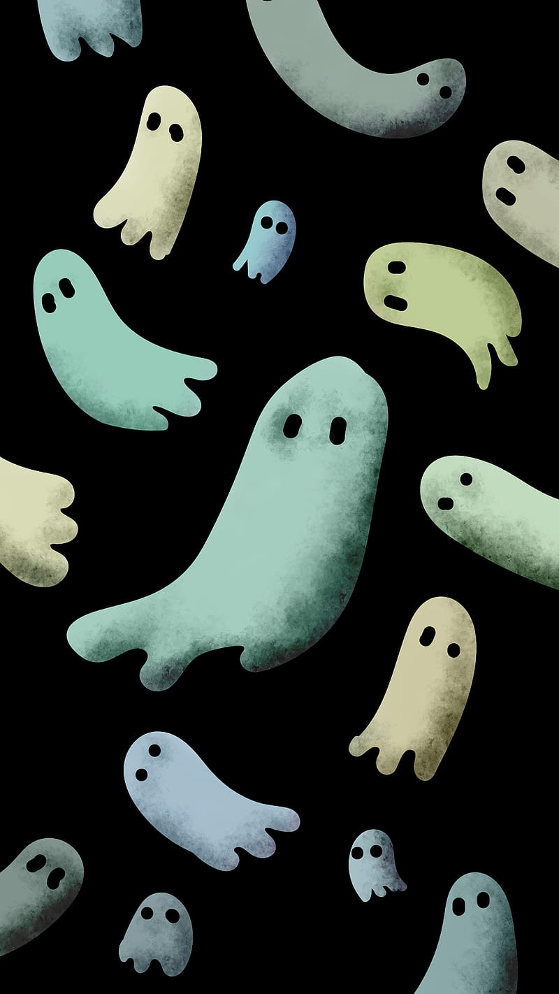 Ghastly Ghosts, black, boo, cute, drawn, fun, ghost, halloween simple, spooky, HD phone wallpaper